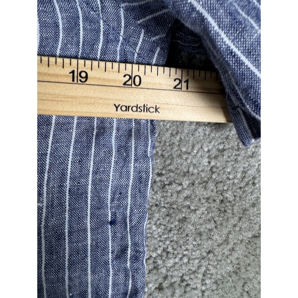 Quince Mens Blue White Striped 100% Linen Short Sleeve Button Down Shirt Size M - Picture 4 of 6